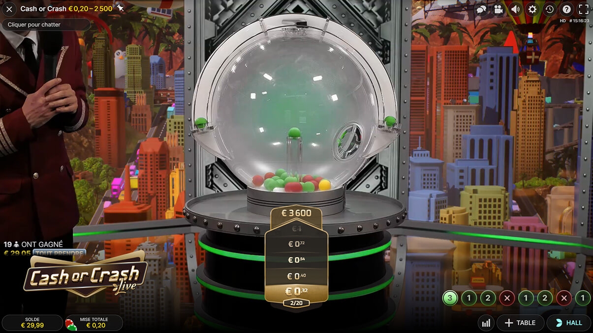 image de présentation des couleurs des boules du jeu live cash or crash
