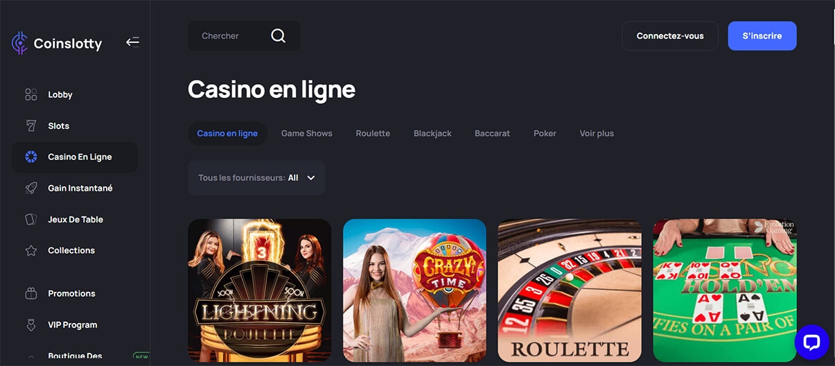 image de présentation jeux live du casino en ligne Coinslotty