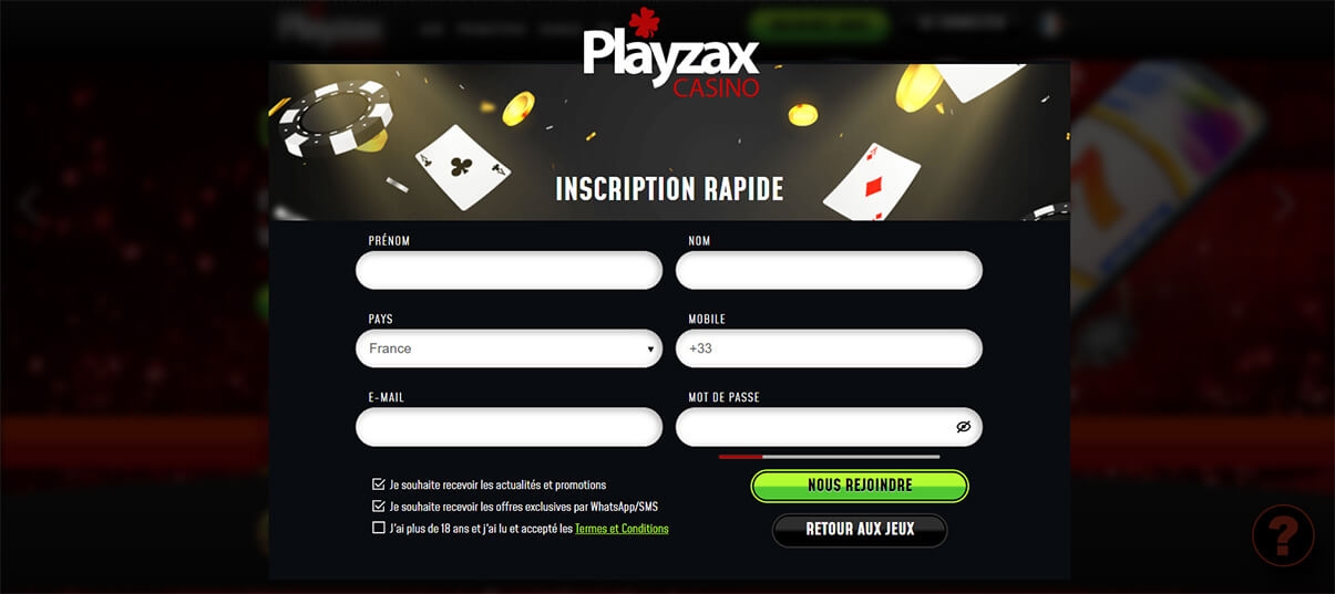 image de présentation inscription du casino Playzax