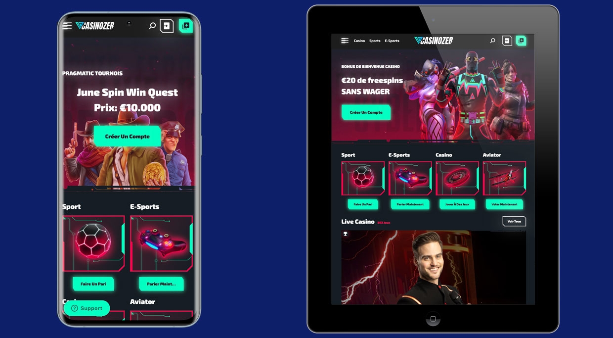 Le casino en ligne Casinozer sur mobile et tablette