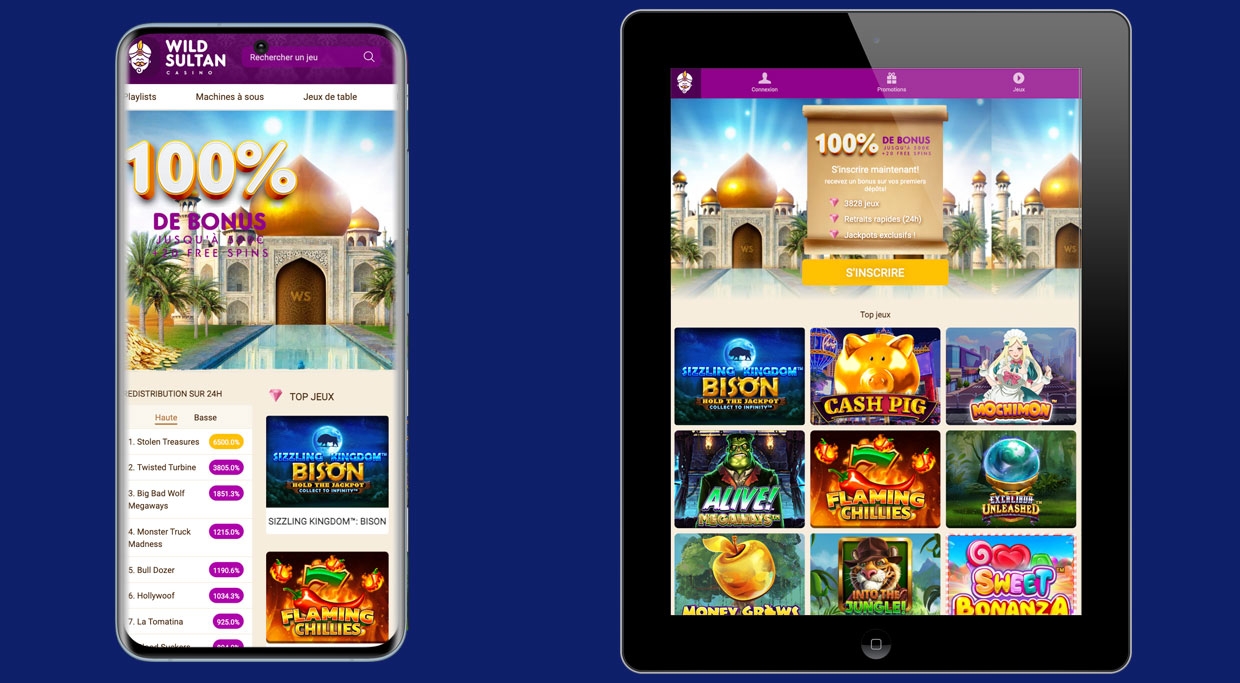 Le casino en ligne Wild Sultan sur mobile et tablette
