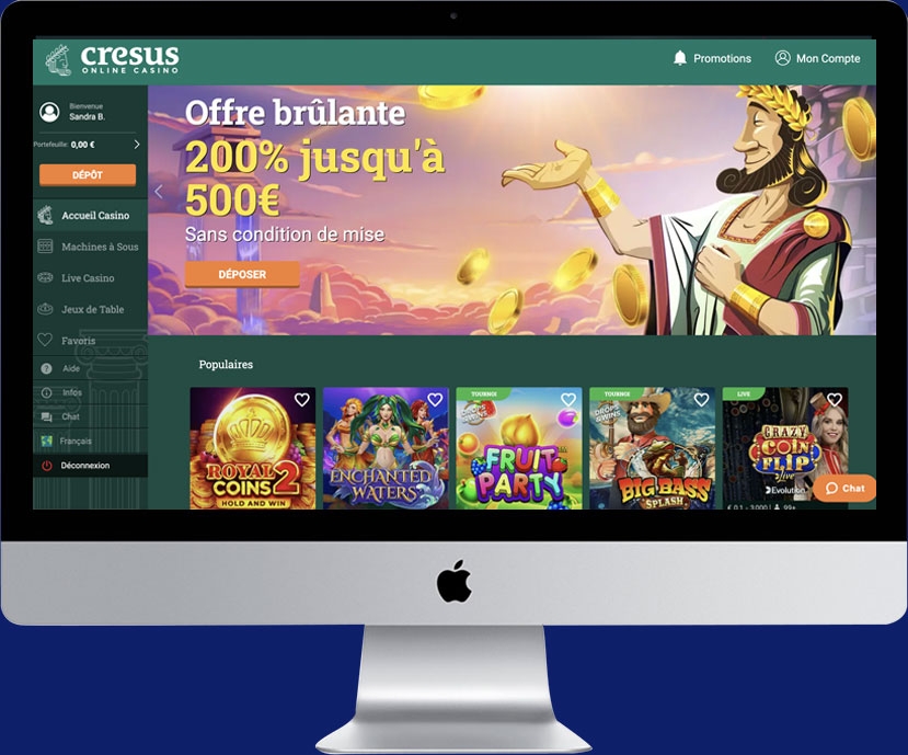 Interface du casino en ligne Cresus